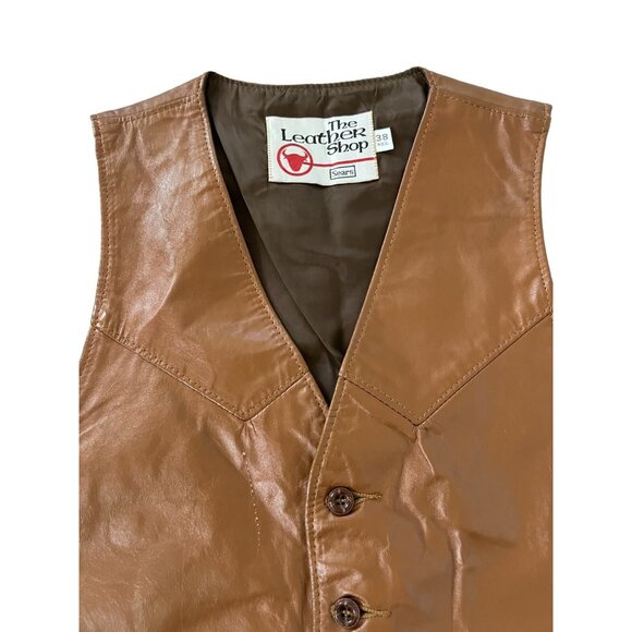 The Leather Shop Sears Mens Vest Brown 38 V Neck Classic Fit Pockets VINTAGE 70S - Picture 4 of 9